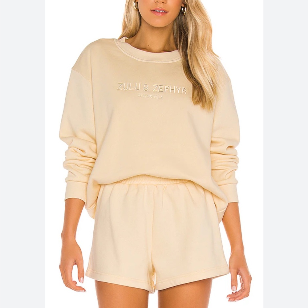 Cream Fleece Crewneck Sweater + Matching Shorts Set